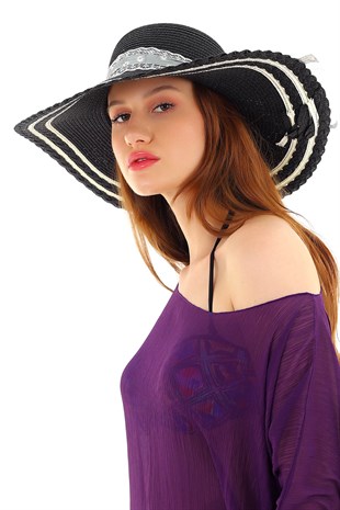 Şerit Detaylı Hasır Kadın Şapka